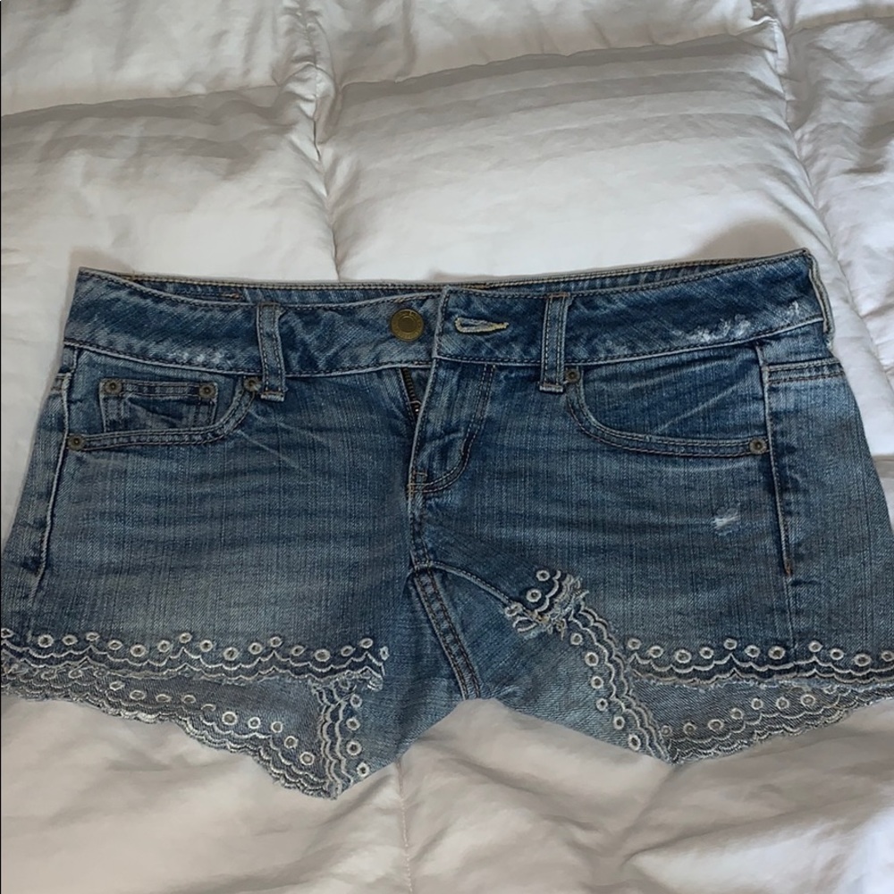 American eagle eyelet jean shorts